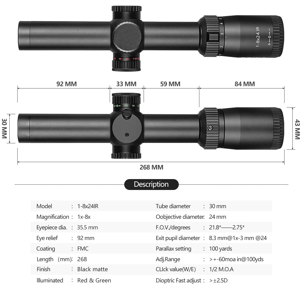 Basic Customization Spina Optics 1-8X24 Hunting Scope with Red Green Illuminated Reticle Tactical Optics Sight Shockproof Riflescope with Tube 30mm 3%off