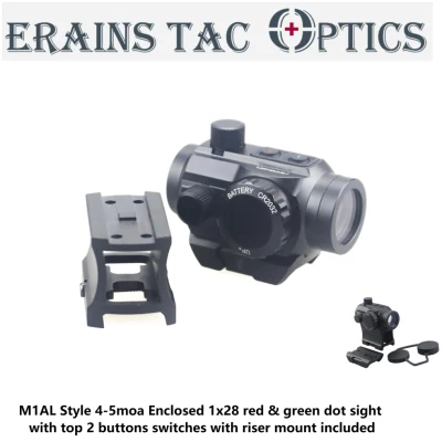 Erains M1al スタイル 4-5moa クローズドコンパクトタクティカルスコープ 1 x 28 トッププッシュボタンスイッチとライザーマウントピストル、赤と緑の照準器が付属